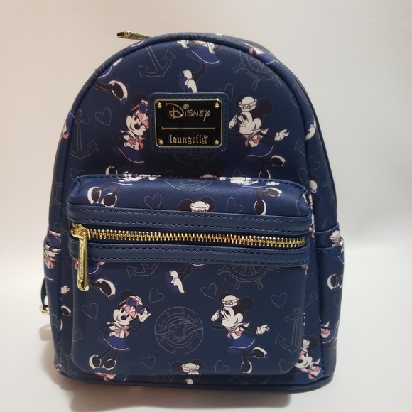 Disney Minnie Mouse Loungefly Cruise Line Navy Blue Sequined Mini Backpack
